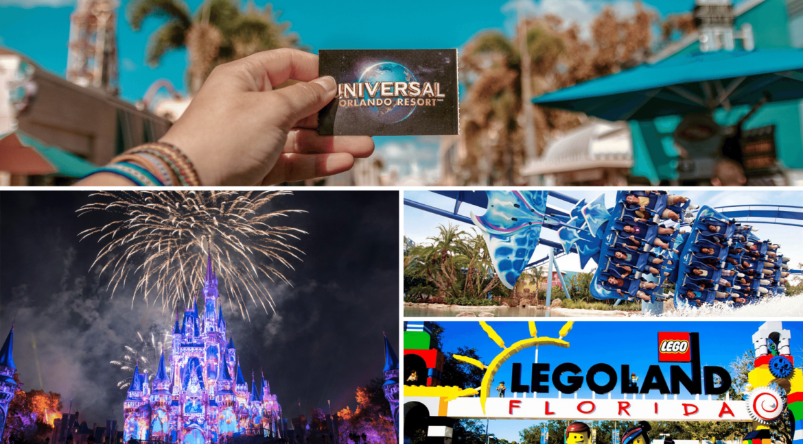 imagem dos parques da disney, universal, seaworld e legoland